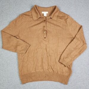 H&M Basics Polo Sweater Women's XS Brown Knit Classic Fit‎ Long Sleeve Collared